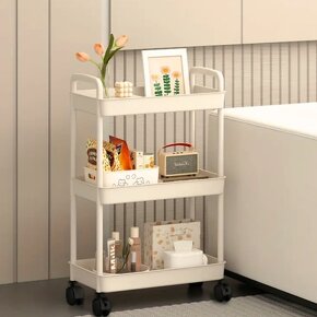 Pojízdný třípolicový regál (ecru) - 2