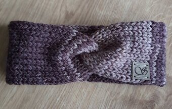 Pletená čelenka hnědá akryl, vel. 52-56 - 2