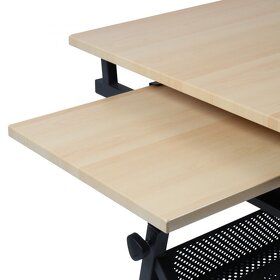 Psací stůl s policemi a taburetem, sv. dřevo/černá - 2