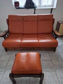 Rustikální kozena sedací souprava - 2