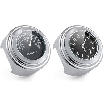 Chromované moto hodinky a teploměr na řídítka. - 2