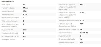 Jistič Legrand TX3, 2 PÓLOVÝ, CHAR. C, 63A 6000A - 40ks - 2