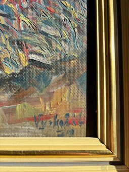 Obraz Vyskočil 1979 - hráz rybníka, olej na desce 65x50 - 2