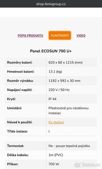 Sálavý topný panel Ecosun 700 U+ - 2