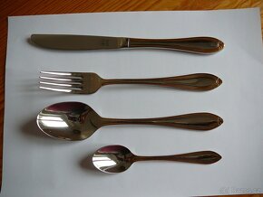 nová nerezová sada příborů pozlacená - 2