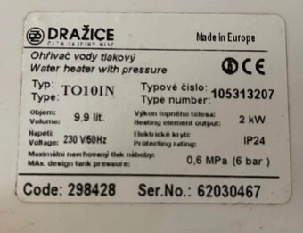 Ohřívač vody - bojler Dražice 9,9l  Levně - 2