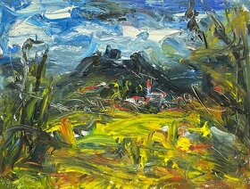 Antonín Kroča - Hukvaldy - silně pastózní krajina - olej - 2
