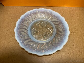 Modrobílá Opalová Skleněná Miska A Talíř - 2