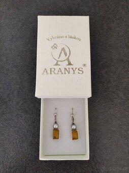 Náušnice STŘÍBRNÉ -Jantar a perly - 2
