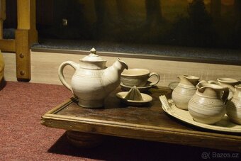 Keramická čajová souprava – ručně točený bílý set - 2