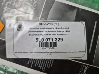 Škoda Yeti dekorativní lamely předního nárazníku - 2