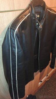 KARA Pravá Kůže Biker Bunda S Černá/Bílé Pruhy - Unisex - 2