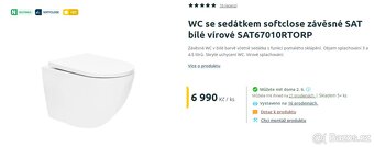 NOVINKA - vírové WC s prkénkem softclose závěsné SAT - 2