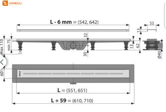Sprchový žľab Alca 65 cm - nerez rost + ramik - - 2