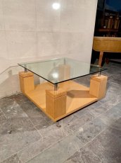 Nízký stůl sklo+dřevo - 80cm/80cm výška 44cm - 2