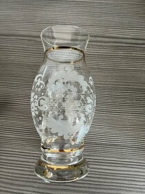 Skleněná váza s matovanými vzory zlacená Retro vintage - 2