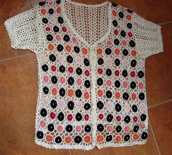 RETRO Starožitný textil - háčkovaný kabátek, bolerko, halenk - 2