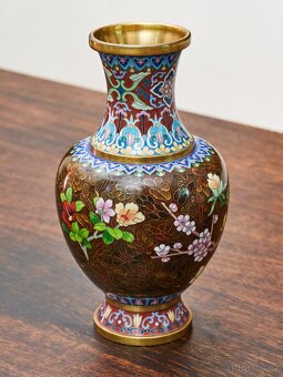 Cloisonné vázy – hnědé, ručně zdobené - 2