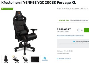 Herní křeslo Yenkee, do 150 kg, opěrky umožňují 4D - 2