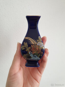 Modrá porcelánová japonská váza vázička dekorace - 2