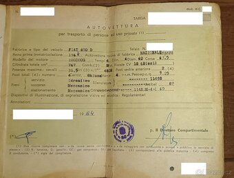 doklady Fiat 600D - rok 1964 - 2