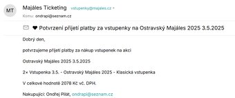 2x klasická (dospělá) vstupenka na Ostravský Majáles 2025 - 2