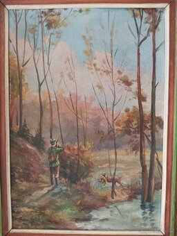 OBRAZ OLEJ NA KARTONU LOVECKÝ MOTIV SIGNATURA NEČITELNÁ - 2