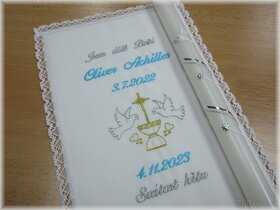 Vyšívaná křestní rouška + svíce s ozdobou - 2