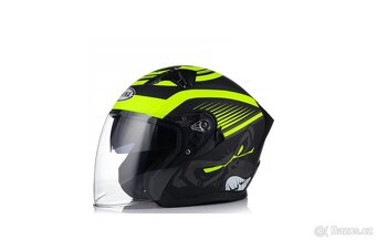 Otevřená motocyklová přilba červená, žlutá, modrá - 2