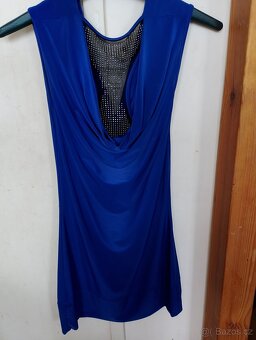 Dámské dl. triko modré ,na zádech černostříbrná  vel. S - 2