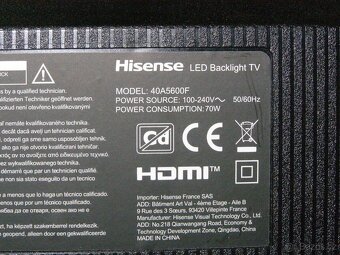 Prodám LED-Hisense 40A5600F - 2