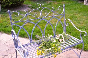 Provence kovová zahradní lavice 110 cm -antik šedá - 2
