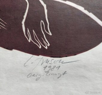 Ladislav Rusek, originál linoryt grafika, obraz - 2