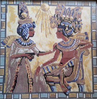 Ručně vyšívaný obraz v rámu + sklo: Egypt: Isis a Osiris - 2