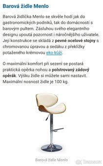 Barová židle krémová ecokůže, dřevo, kov - 2