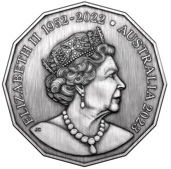 AC/DC 50. výročí 2023 antique finish - stříbrná mince - 2