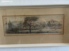 Obraz litografie - Vltava, Pražský hrad- Jan B. Melichar - 2