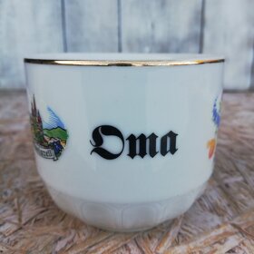 Upomínkový porcelánový hrnek,nápis - OMA,zn. Dubí. - 2