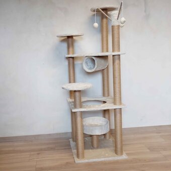 Béžové 146cm vysoký kočičí strom - škrabadlo - nové - 2