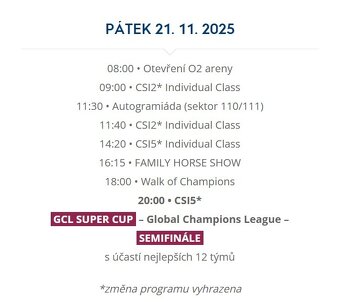 Global Champions Prague Playoffs 2025, pátek 21.11.2025 - 2