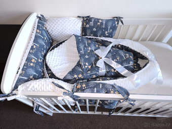 Nová souprava do postýlky lesní zbířátka na modré+minky - 2