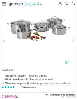 Nová sada nádobí GORENJE CW09ES - 2 roky záruka - 2