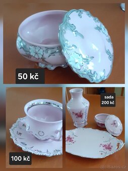 Prodám růžový porcelán a broušené sklo - 2