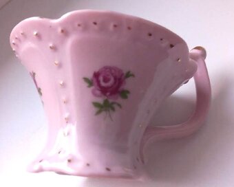 Růžový porcelán, svícen, ruční malba - 2