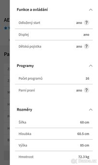 AEG A+++, 8kg, 1200ot. parní programy, váhový senzor, - 2