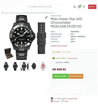 Mido model Ocean Star 600 Chronometer set, originál hodinky - 2