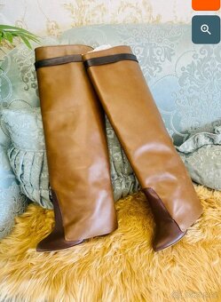 Givenchy Brown Leather Tall Wedge Boots kozačky vel.38,5 - 2