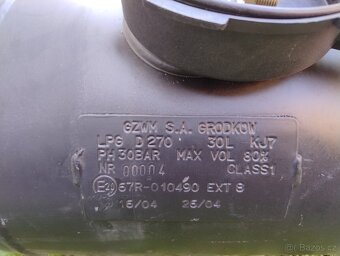 LPG nádrž válcová 270/30 litrů délka 605 použitá, do 4/2026 - 2