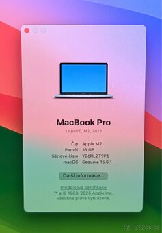 MacBook Pro M2 2022 /16GB RAM/256GB SSD/Záruka 94% BATERIE - 2