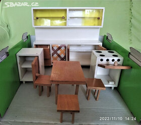 Retro nábytek pro panenky, kuchyňka, dřevo - 2